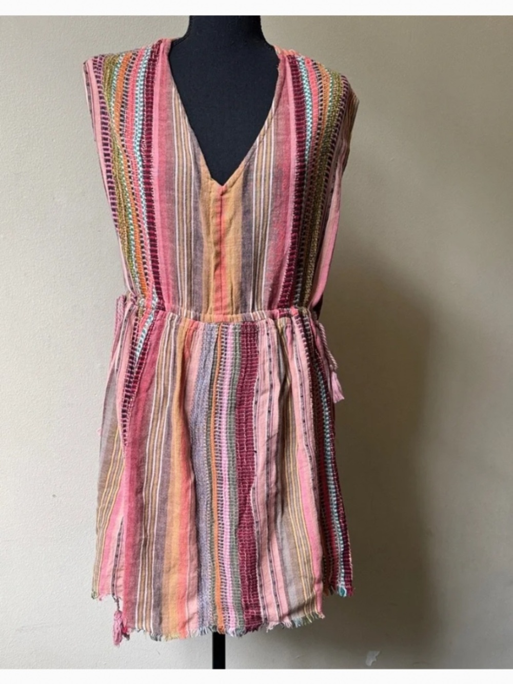 dRA Los Angeles Multicolor Striped Sleeveless Tunic Drawstring Dress